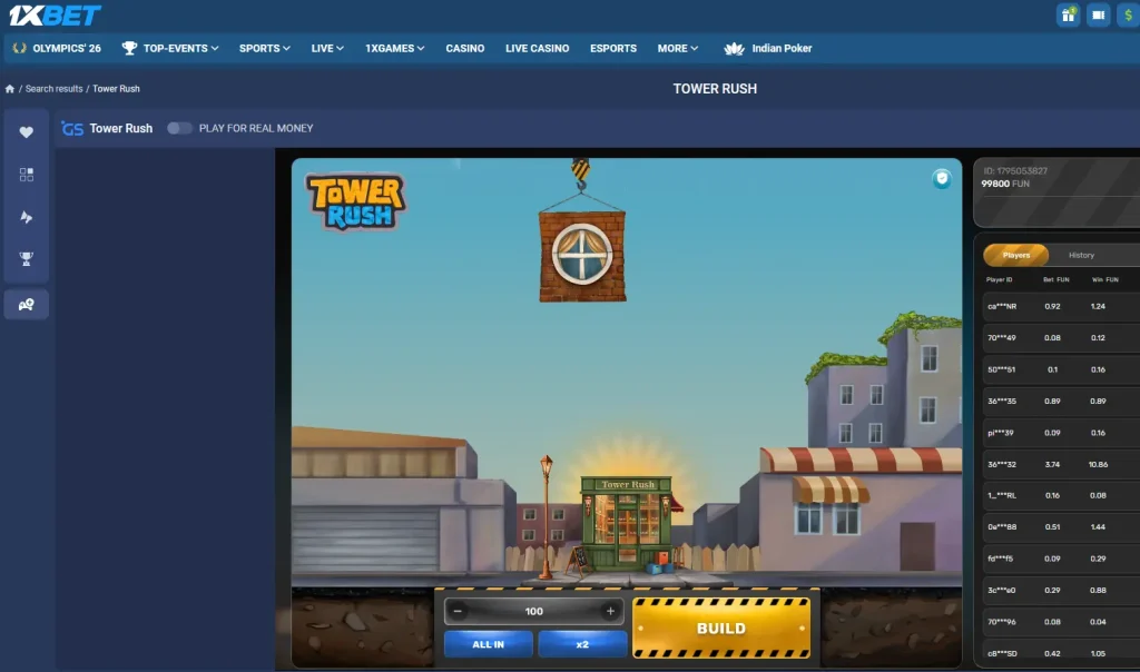 Tower Rush 1xBet in India